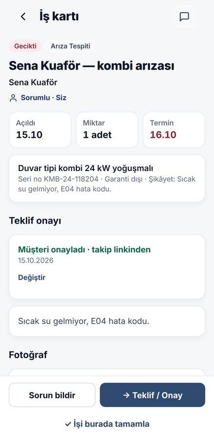 Telefon uygulamasında iş kartı